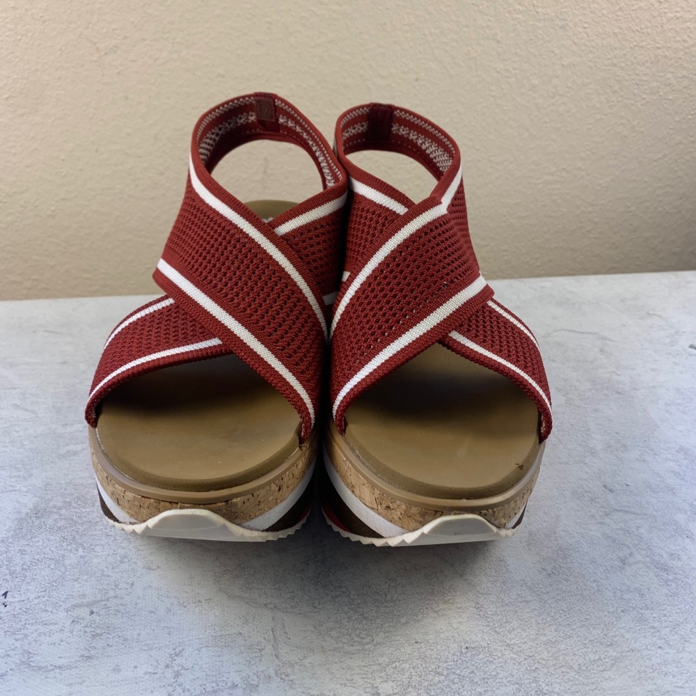 Yellow Box 9 Platform Sandals Red Knit Striped Wedge Slingback - Picture 7 of 11